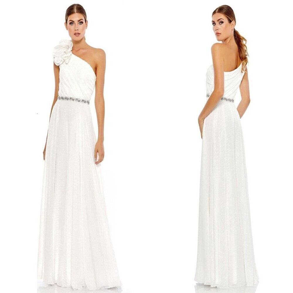 Mac Duggal White A Line Chiffon Long Dress 12